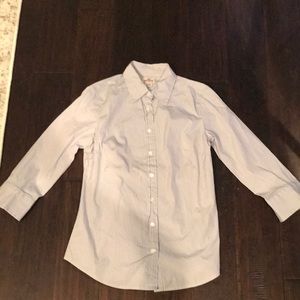 3/4 blue button down shirt